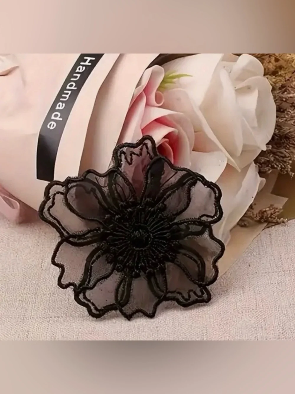 4 Double Layer Embroidered Sew-On Flower Appliqués, Clothing Embellishment, New